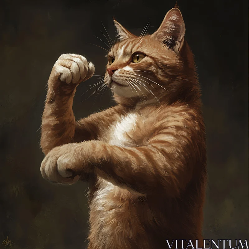 Ginger Cat Standing on Hind Legs AI Image