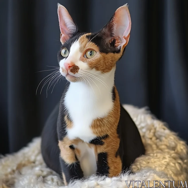 Close-up of a Calico Cat with Large Ears AI Image