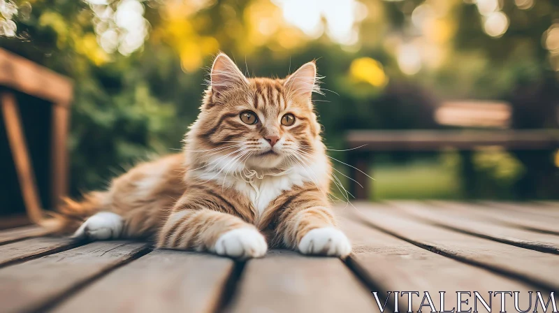 Serene Portrait of a Ginger Cat on a Wooden Deck AI Image