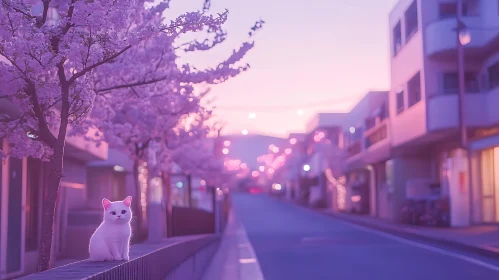 Peaceful Cat on Pastel Street at Dusk