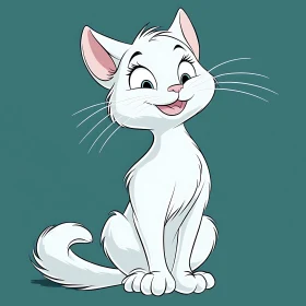 Playful White Cat Illustration