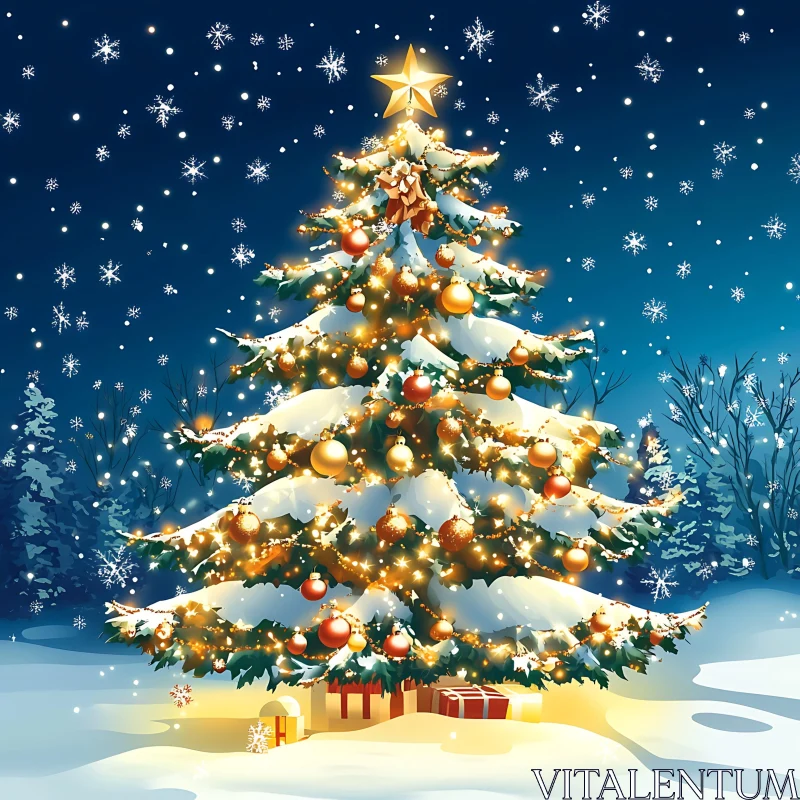 Festive Decorated Christmas Tree with Presents AI Image