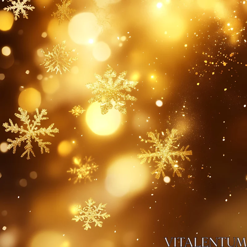 Elegant Golden Snowflakes with Bokeh Background AI Image