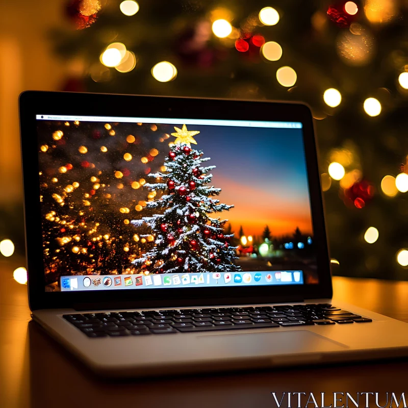 Holiday Spirit on Laptop Screen AI Image