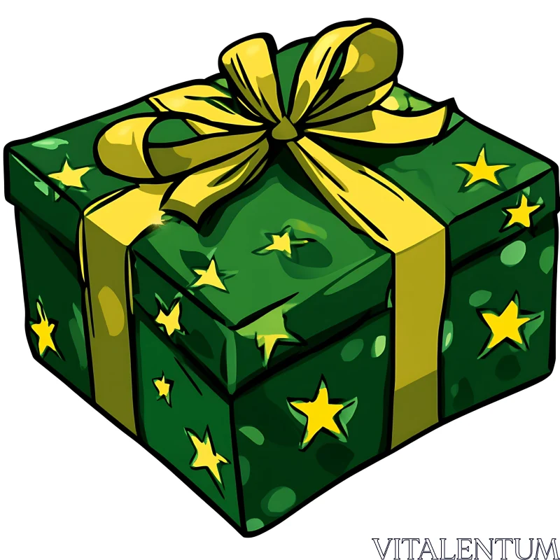 Cheerful Green Gift Box Illustration with Star Patterns AI Image