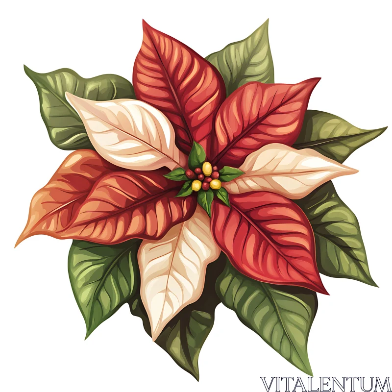 Festive Poinsettia Illustration AI Image