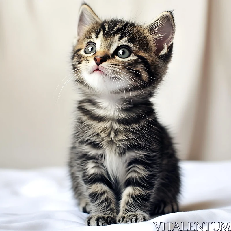 Cute Kitten with Green Eyes and Stripes AI Image