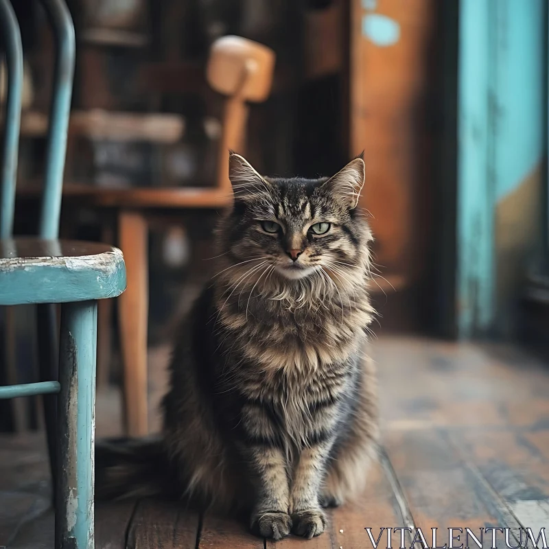 Beautiful Tabby Cat in Rustic Setting AI Image