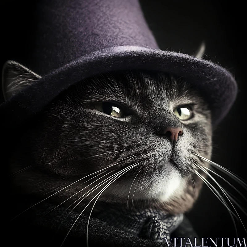 Whimsical Cat Portrait with a Top Hat AI Image