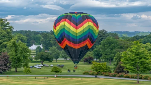 Hot Air Balloon Landing in Vibrant Field