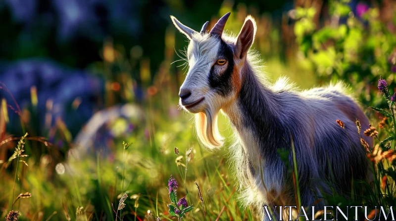 Majestic Goat in a Green Field | Nature Photography AI Image