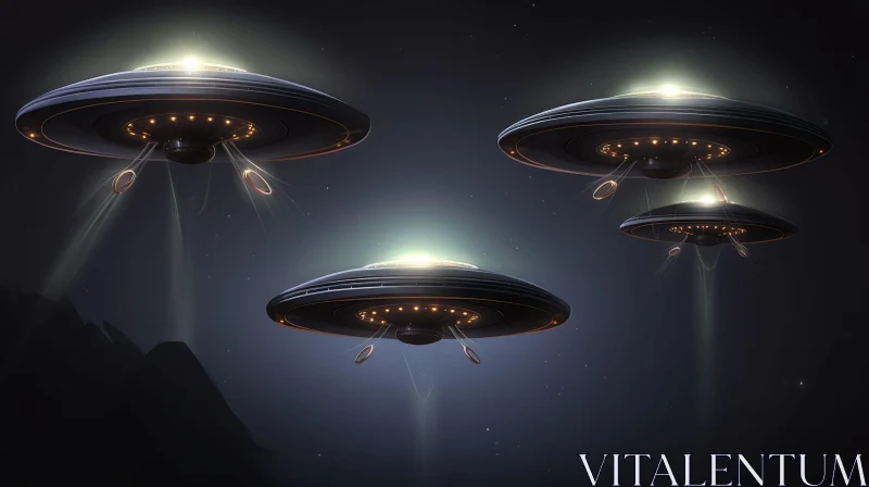 AI ART Mysterious Flying Saucers in Night Sky