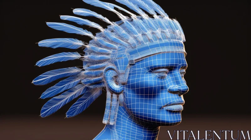 AI ART Native American Chief Headdress 3D Rendering - Feathers and Blue Glow