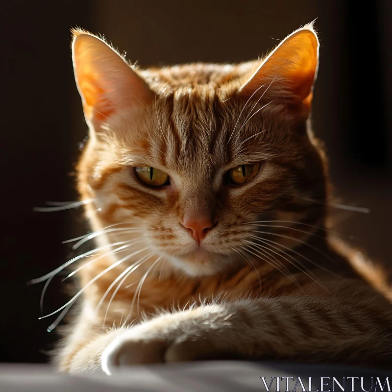 Ginger Cat with Golden Eyes in Dark Background AI Image