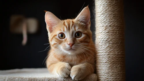 Close-Up of a Ginger Cat on a Scratching Post