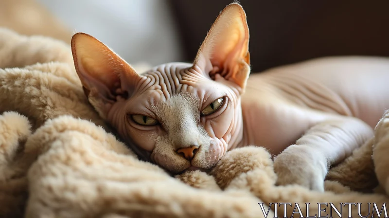 Sphynx Cat Resting in Comfort AI Image