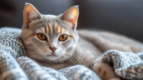 Comfortable Cat with Amber Eyes Resting