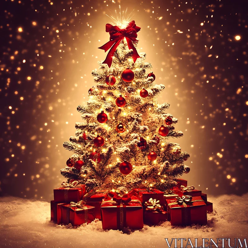 AI ART Festive Christmas Tree with Decorations and Presents