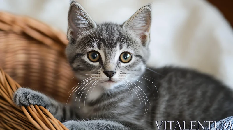 Adorable Kitten Resting in a Cozy Basket AI Image