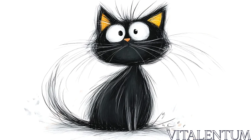 Playful Cartoon Black Cat with Exaggerated Features AI Image