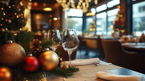 Festive Christmas Dinner Table in Warm Restaurant Ambiance