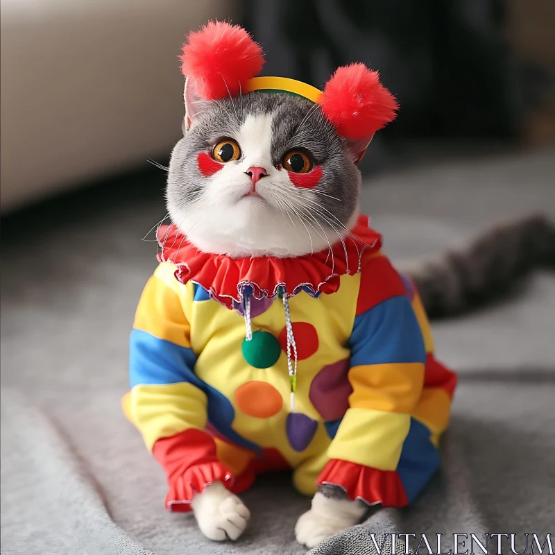 AI ART Charming Cat in Colorful Clown Attire