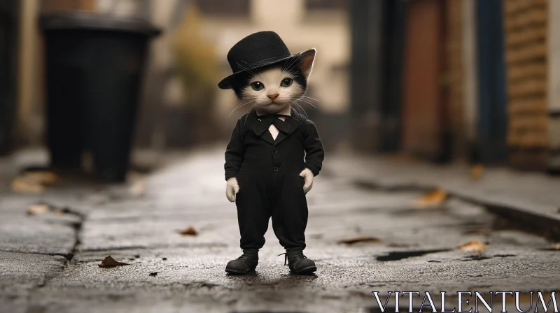 Dapper Cat in Black Suit and Hat AI Image