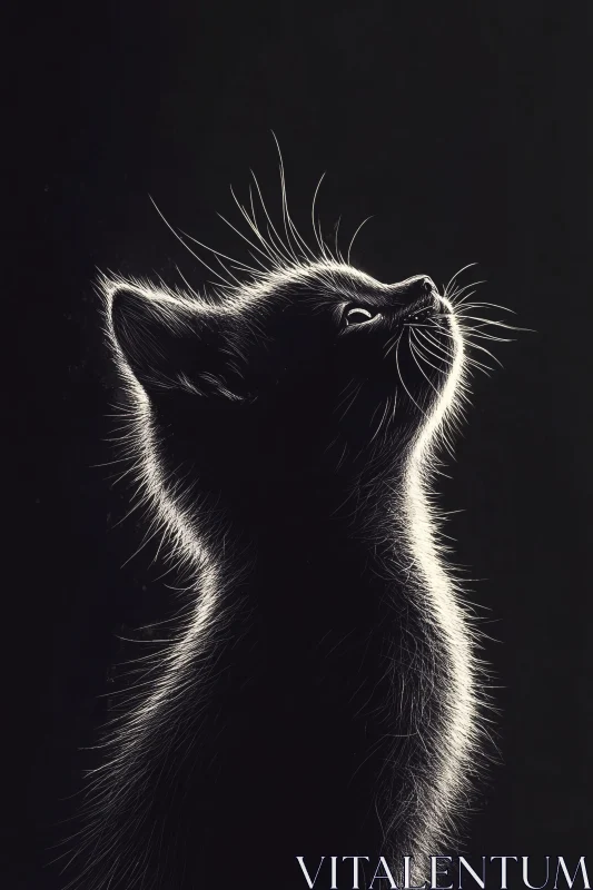 AI ART Ethereal Cat Backlit Silhouette in Minimalistic Monochrome