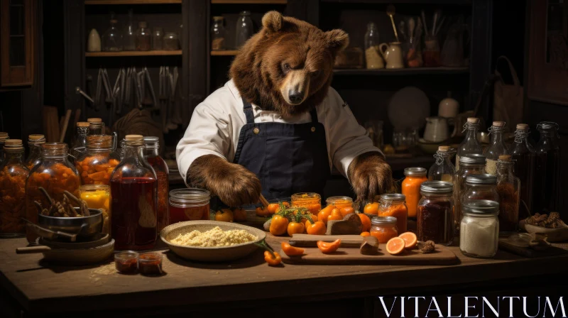 Adventurous Bear Prepares Vegetable Supper - An Organic Culinary Journey AI Image
