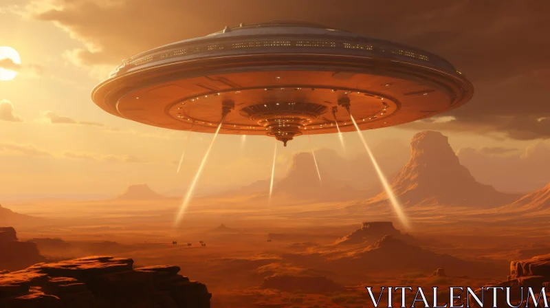 Alien Encounter: Flying Saucer in Desert AI Image