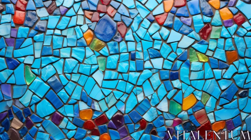 AI ART Blue Glass and Ceramic Abstract Mosaic Artwork
