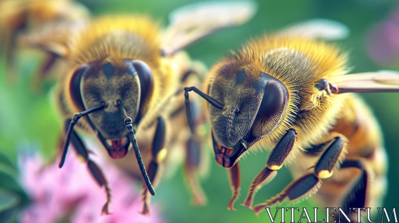 Close-Up Image of Two Bees in a Tilt-Shift Style AI Image