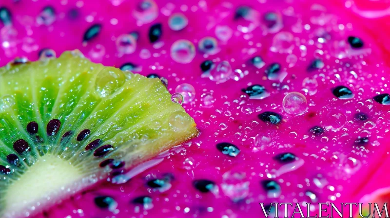AI ART Close-up of Green Kiwi Slice on Pink Background