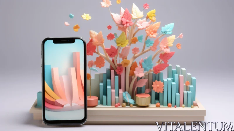 Colorful 3D Smartphone and Tree Composition AI Image