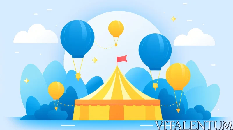 Colorful Circus Tent and Hot Air Balloons Illustration AI Image