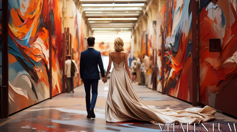 Engaged Couple in Art Gallery - A Candid, Glamorous Moment AI Image