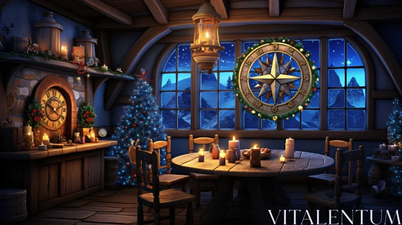 Festive Christmas Room with Detailed Skies and Candle Lights AI Image