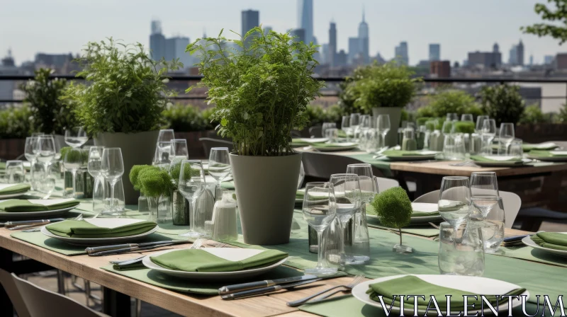 Green Outdoor Luncheon in City - An Organic Whimsical Setting AI Image