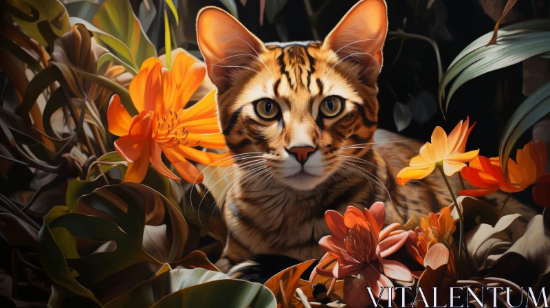 Majestic Bengal Cat in Vibrant Garden AI Image