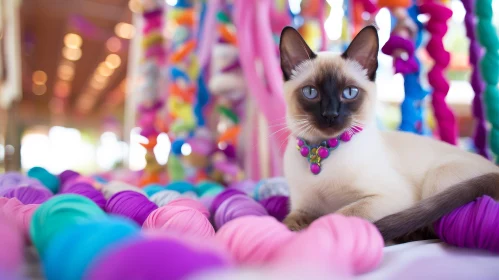 Siamese Cat with Blue Eyes and Pink Collar