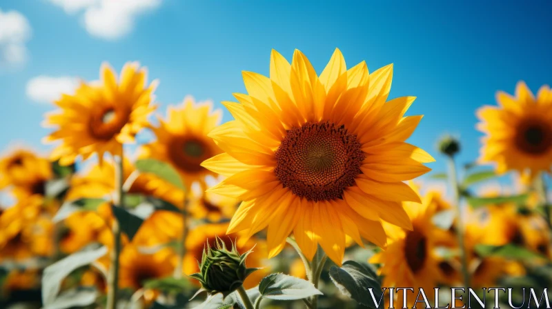 Sunflower Field under Blue Sky - A Dreamlike View AI Image