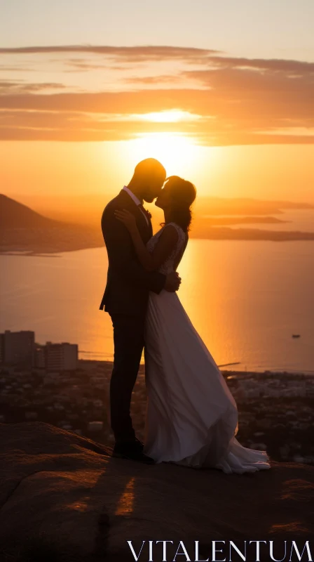 Wedding Couple at Sunset on Cape Town Cliffs AI Image