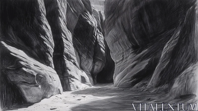 AI ART Monochromatic Canyon Drawing