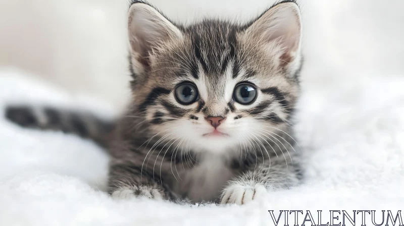 Cute Young Tabby Kitten with Striking Blue Eyes AI Image