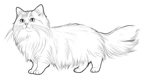 Long-Haired Cat Line Art Illustration