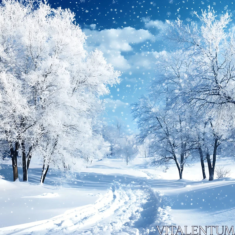 Winter Wonderland with Snowfall AI Image