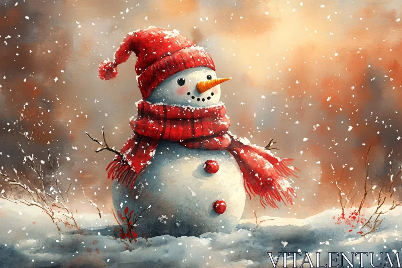 Festive Winter Snowman Scene AI Image