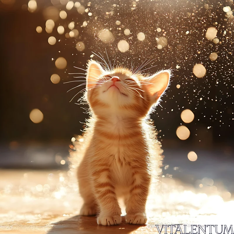 Ginger Kitten in Warm Sunlight AI Image