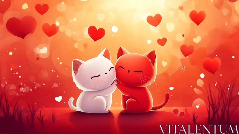 AI ART Cute Cartoon Cats with Hearts