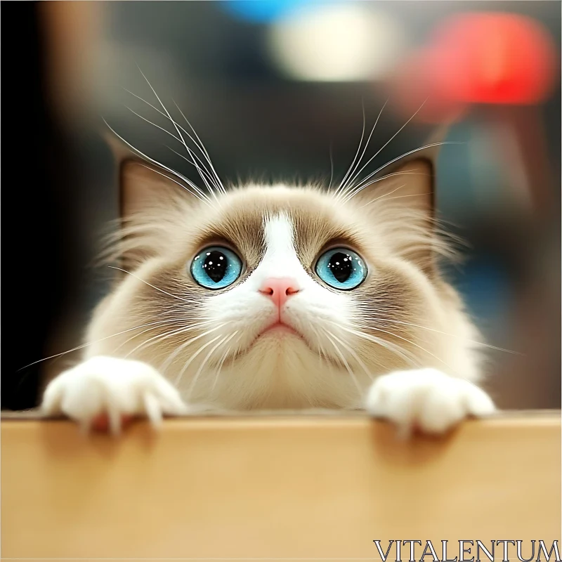 AI ART Peekaboo Cat with Blue Eyes